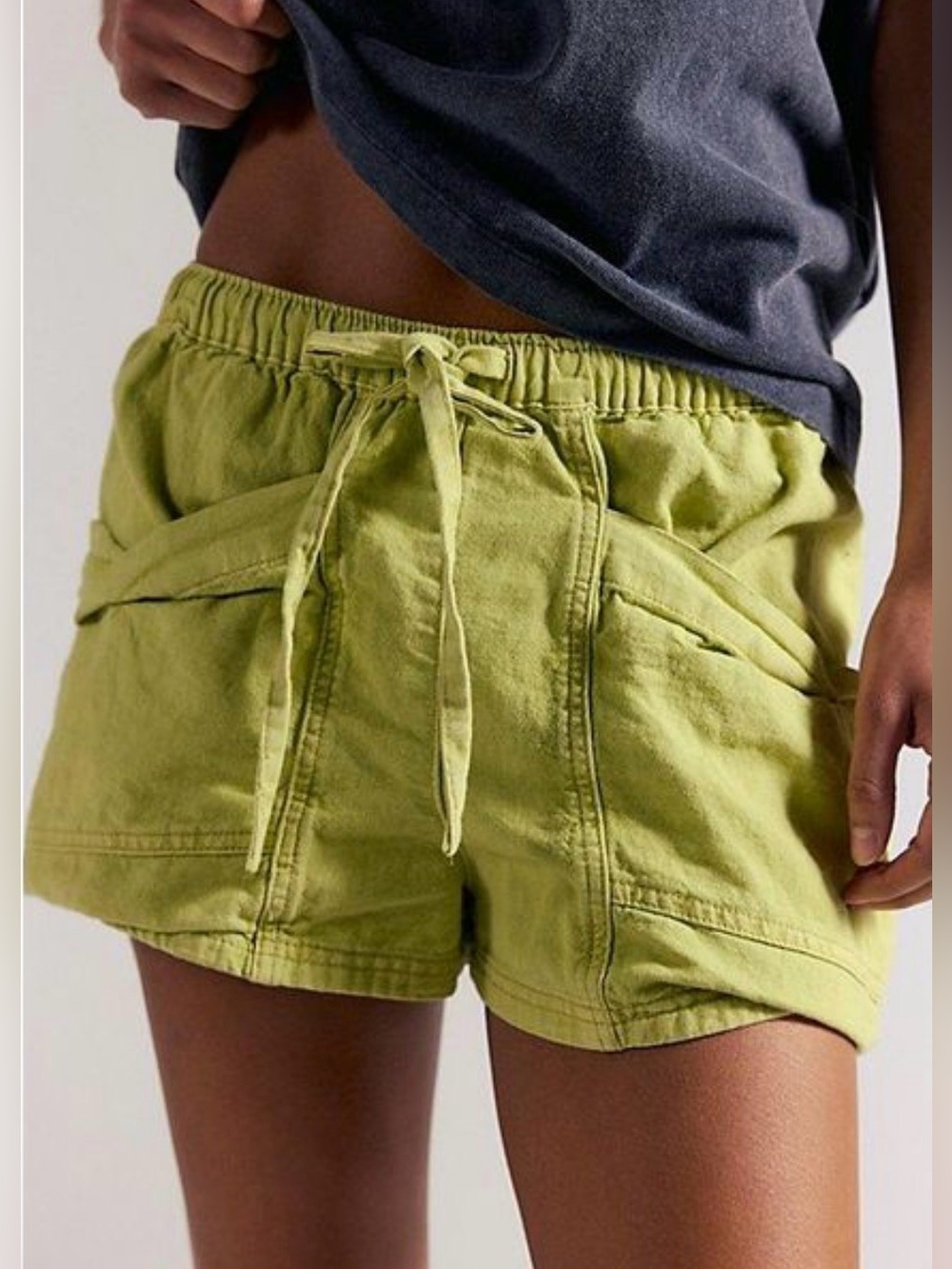 NWT Free People Women's Good Fortune Solid Cotton-Linen Shorts in warm olive